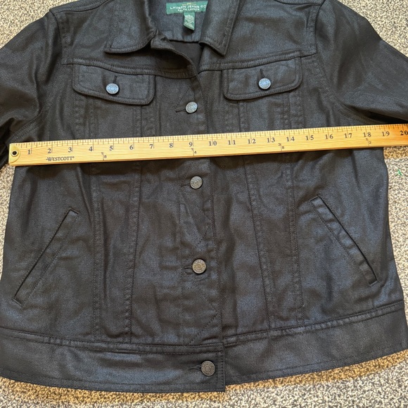 LRL Lauren Jeans Co Short Jacket Size Large Black Buttoned Matte Shimmer - Picture 7 of 9